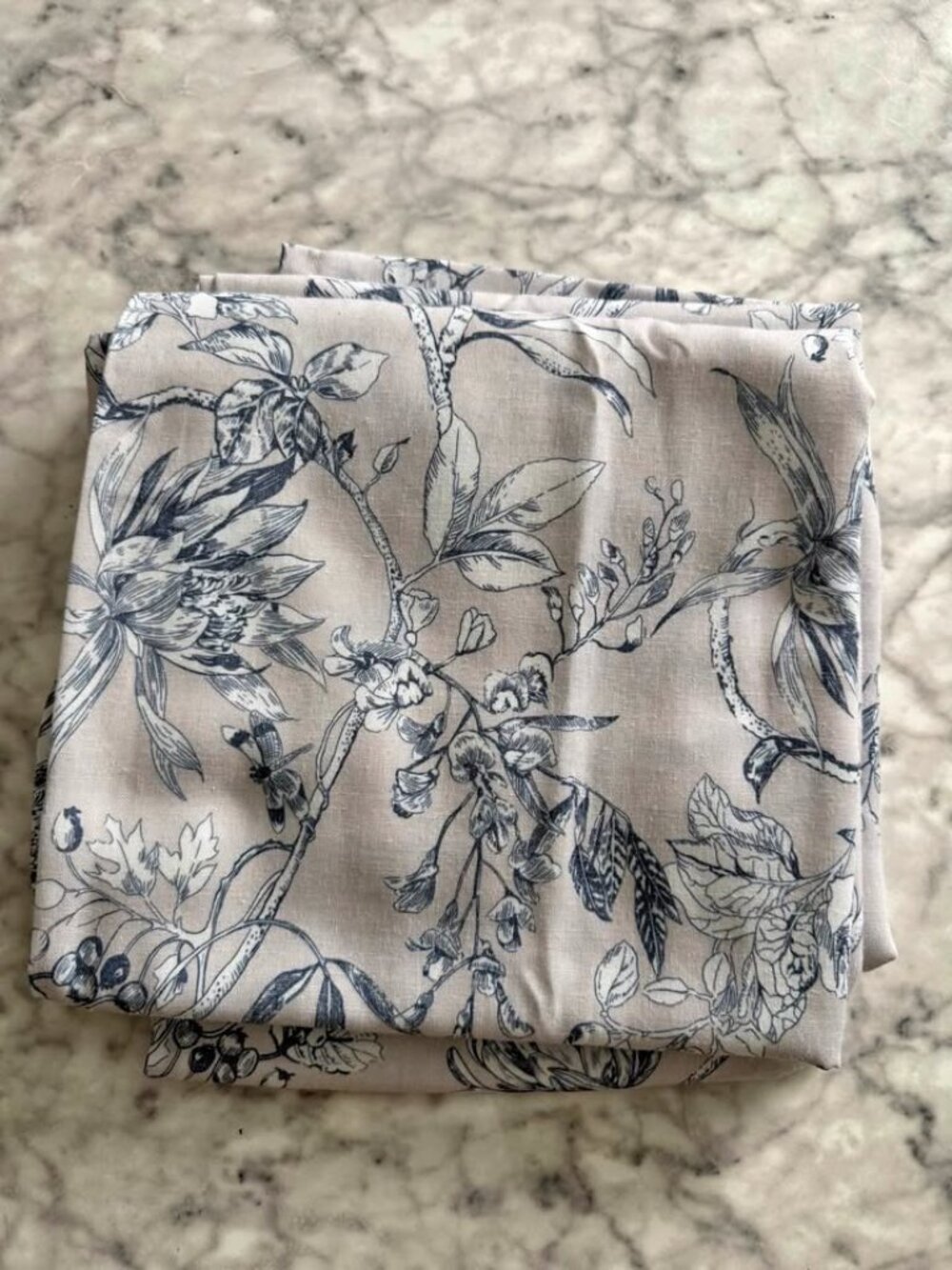 Grey Background with Blue/White Floral 50W x 95L UNLINED Linen Blend Drapes